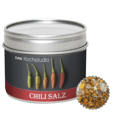 Chili salt, ca. 45g, metal tin with window with label