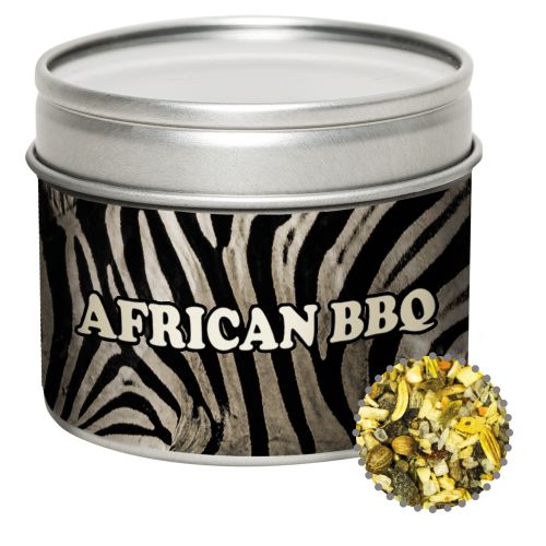African BBQ, ca. 60g, metal tin with window with label