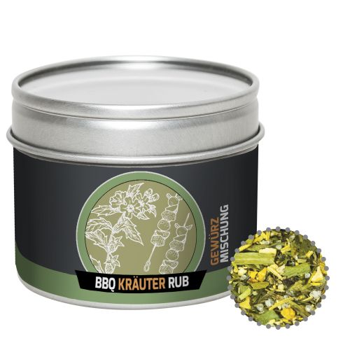 BBQ herbal rub, ca. 40g, metal tin with window with label