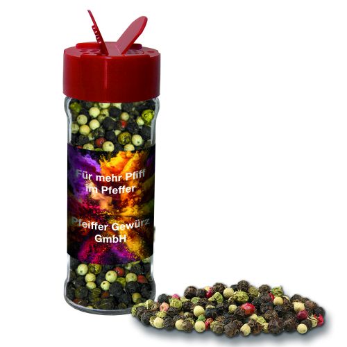 Colorful pepper whole, ca. 45g, spice shaker with label