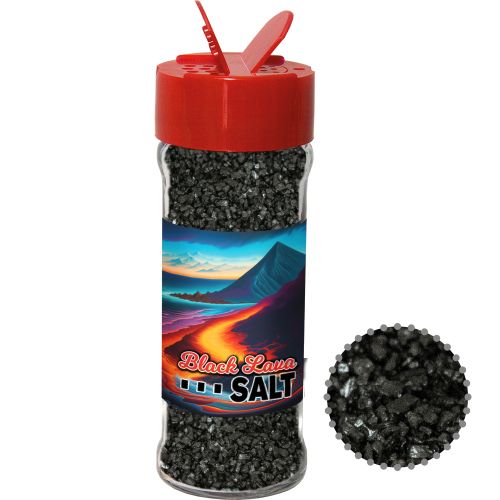 Black lava salt, ca. 80g, spice shaker with label
