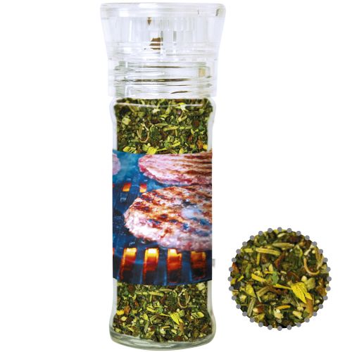 Herb steak spice, ca. 30g, transparent spice mill with label