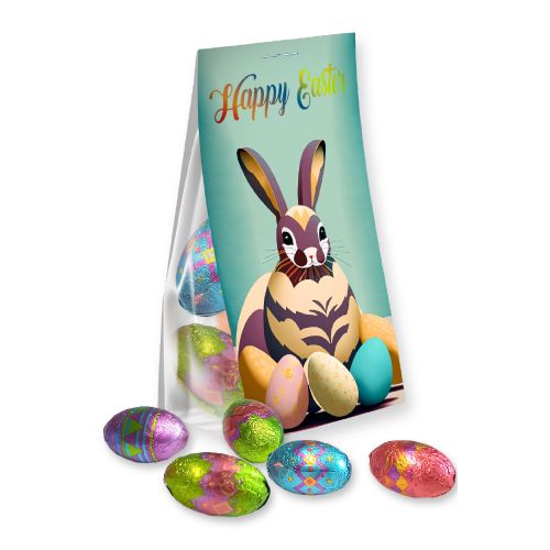 Chocolate easter egg, ca. 25g, express pouch with promotional flyer