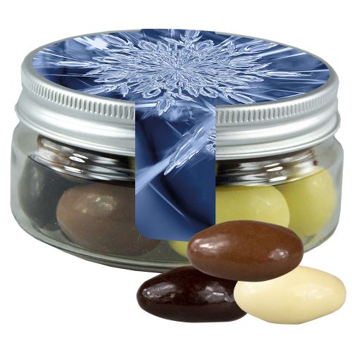 Almond chocolate trio, ca. 80g, mini sweet jar with label