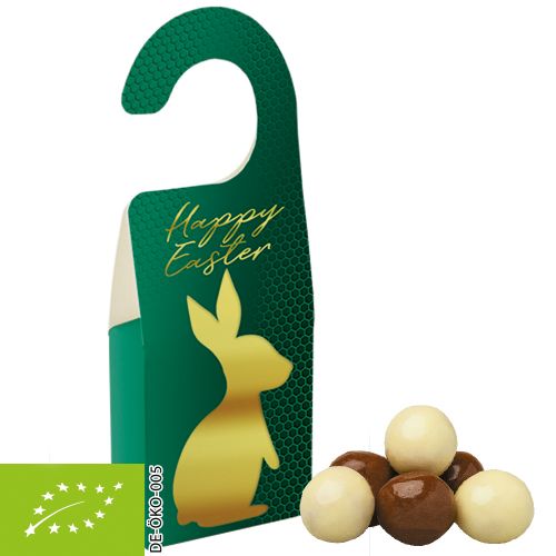 Organic choco crispy balls, ca. 12g, door hanger folded box