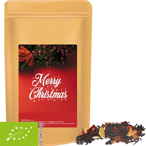 Organic Christmas black tea, ca. 55g, midi stand up pouch with label