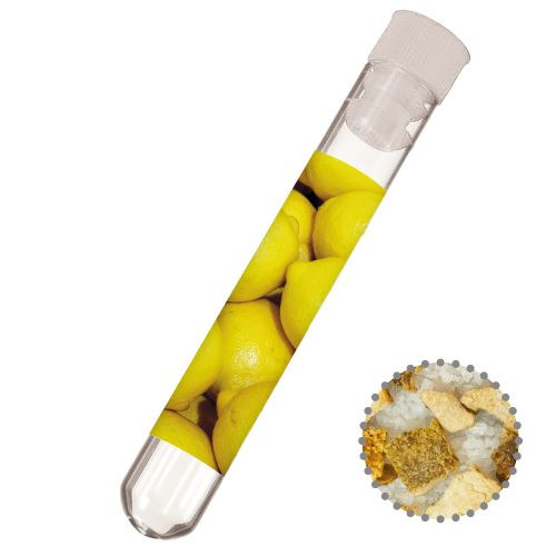 Lemon salt, ca. 12g, test tube with label