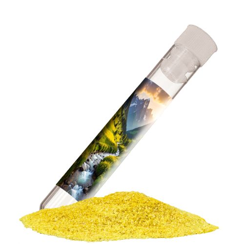 Lemon salt, ca. 12g, test tube with label