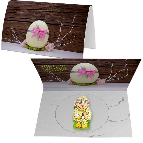 Chocolate lamb, ca. 6g, express promotional card A6 folded with print