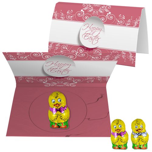 Chocolate chicken mix, ca. 6g, express promotional card A6 folded with print