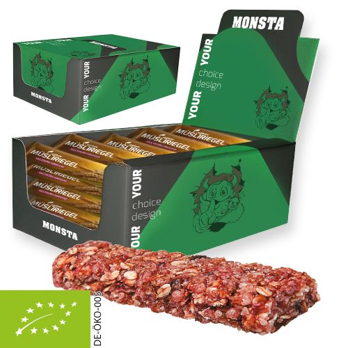 Organic cereal bar raspberry, 25 piece, 750g, display box maxi