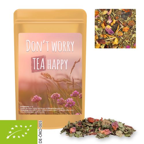 Organic herbal tea happiness, ca. 15g, mini stand up pouch with label