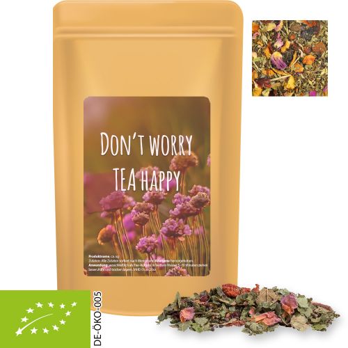 Organic herbal tea happiness, ca. 35g, midi stand up pouch with label
