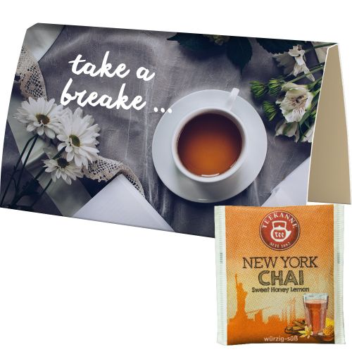 Bag of tea New York Chai, ca. 1,75g, express promotional card A6 folded with print