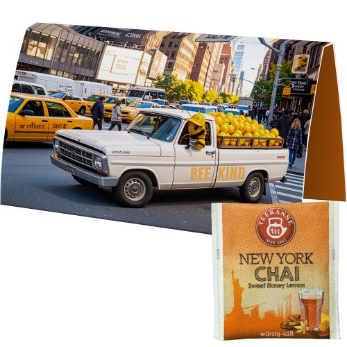 Bag of tea New York Chai, ca. 1,75g, express promotional card A6 folded with print