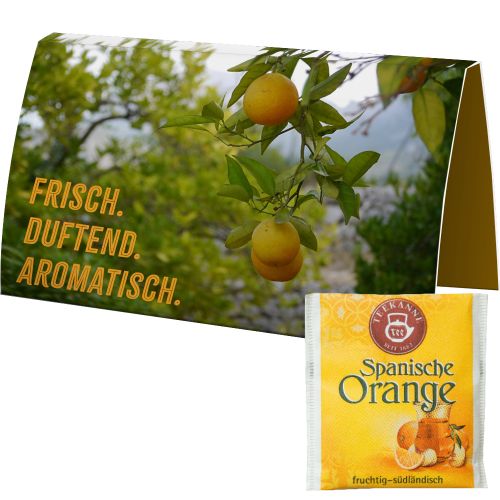 Bag of tea Spanish orange, ca. 2,5g, express promotional card A6 folded with print