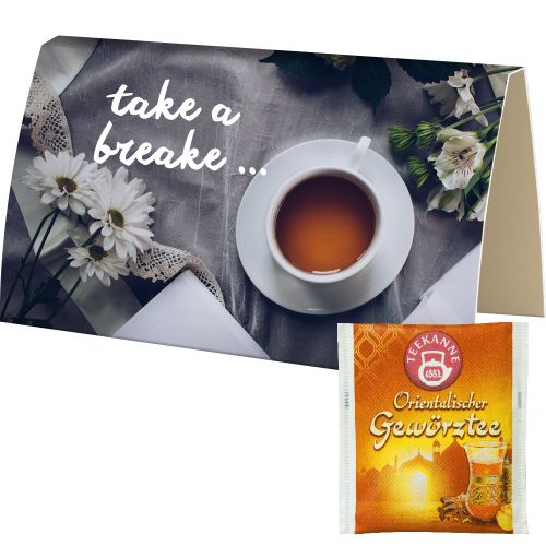 Bag of tea Oriental spiced tea, ca. 2g, express promotional card A6 folded with print