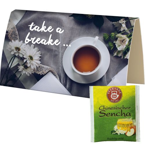 Bag of tea Chinese Sencha, ca. 1,75g, express promotional card A6 folded with print