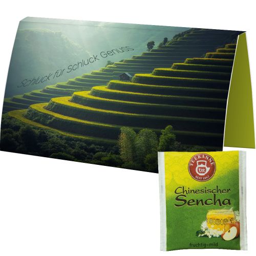 Bag of tea Chinese Sencha, ca. 1,75g, express promotional card A6 folded with print