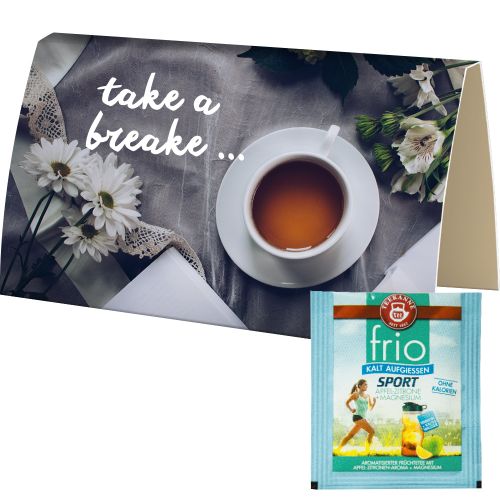 Sports tea bag, apple lemon + magnesium, ca. 2,5g, express promotional card A6 folded with print