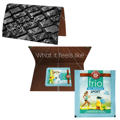 Sports tea bag, apple lemon + magnesium, ca. 2,5g, express promotional card A6 folded with print
