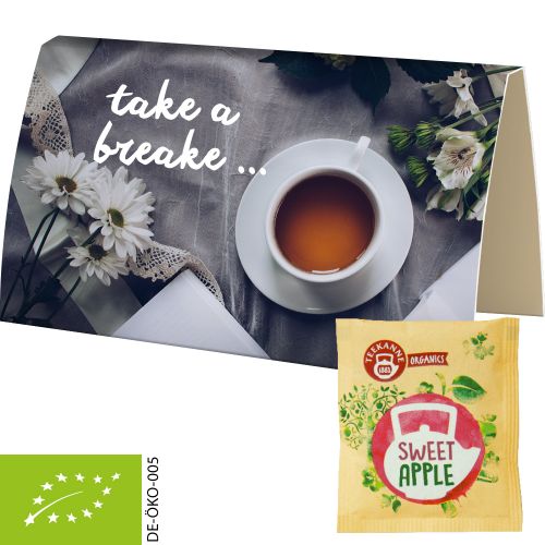 Organic bag of tea Sweet Apple, ca. 2,5g, express promotional card A6 folded with print