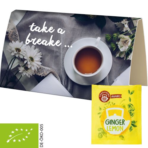 Organic bag of tea Ginger Lemon, ca. 1,8g, express promotional card A6 folded with print