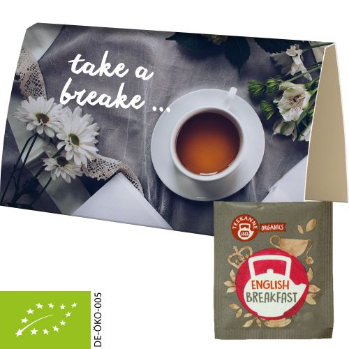 Organic bag of tea English Breakfast, ca. 1,8g, express promotional card A6 folded with print