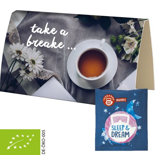 Organic bag of tea Sleep & Dream, ca. 1,7g, express promotional card A6 folded with print
