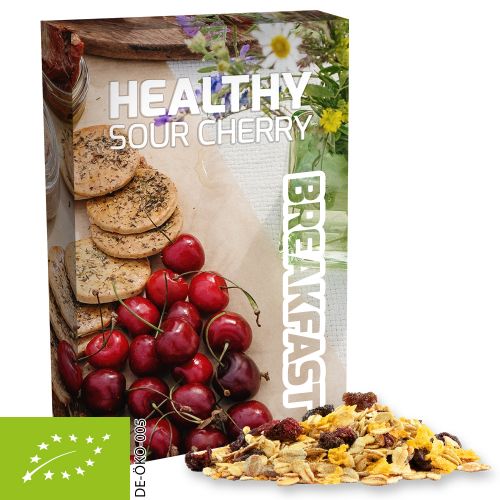 Organic muesli sour cherry, ca. 50g, folding box