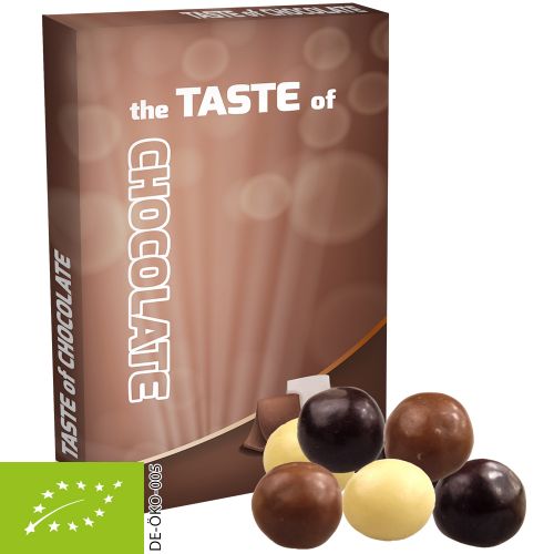 Organic choco crispy balls, ca. 12g, folding box midi