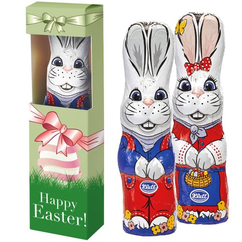 Chocolate easter bunny standing, ca. 60g, folding box