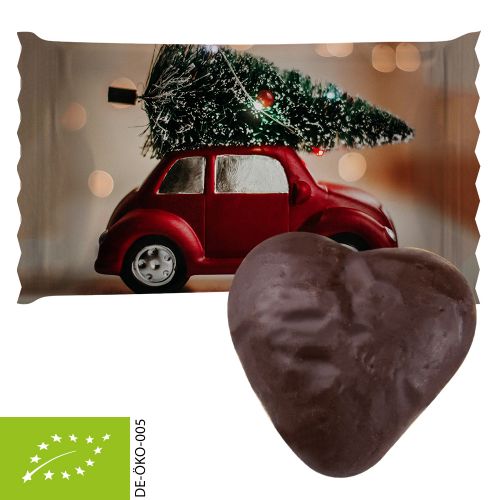 Organic filled chocolate ginger hearts, ca. 12g, flowpack