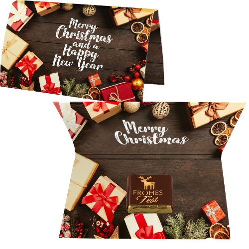 Chocolate naps, ca. 5g, express promotional card A6 folded with print