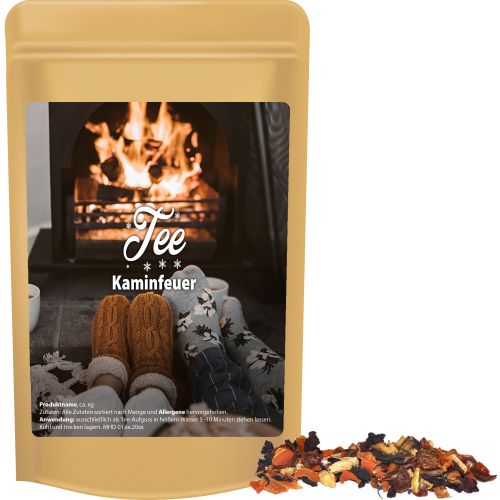 Fireplace tea, ca. 20g, mini stand up pouch with label