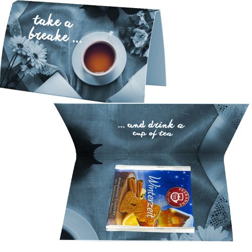 Tea bag winter time, ca. 3g, express promotional card A6 folded with print