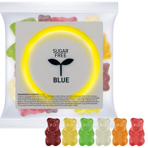 Gummy bears sugar free, ca. 30g, express maxi bag with label