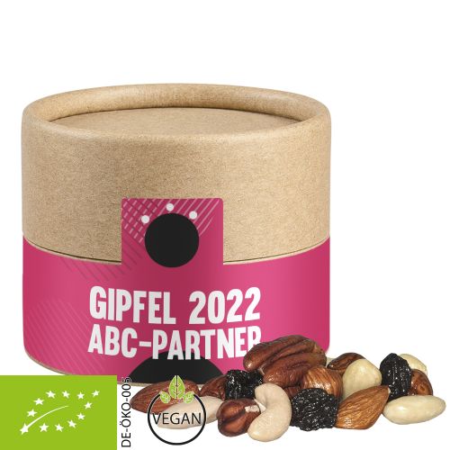 Organic trail mix, ca. 40g, cardboard can mini with label