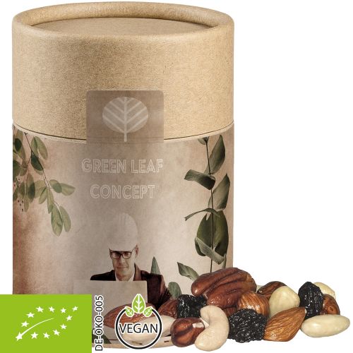 Organic trail mix, ca. 80g, biodegradable eco cardboard can midi with label
