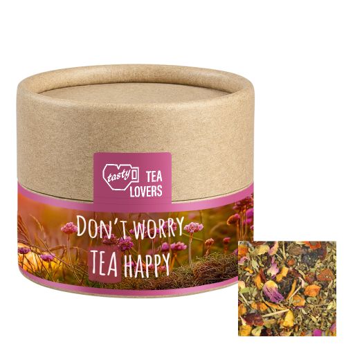 Herbal tea happiness, ca. 10g, biodegradable eco cardboard can mini with label