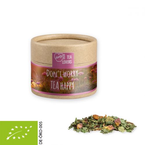 Organic herbal tea happiness, ca. 10g, cardboard can mini with label