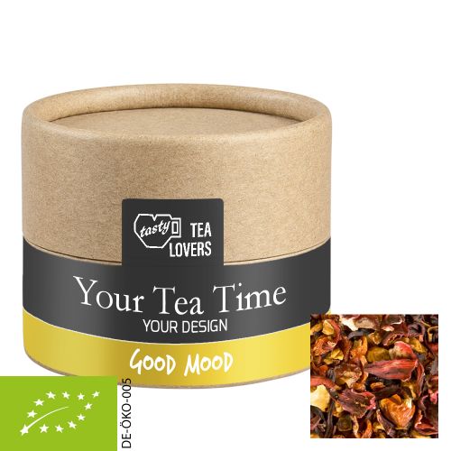 Organic fruit tea good mood, ca. 18g, biodegradable eco cardboard can mini with label