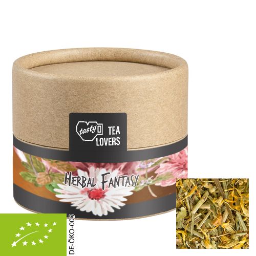 Organic herbal tea herbal fantasy, ca. 9g, cardboard can mini with label