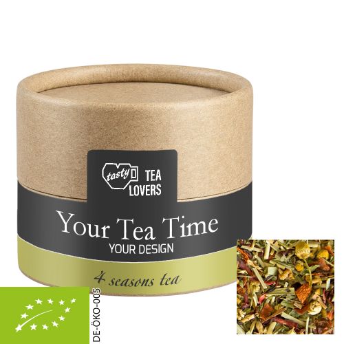 Organic herbal tea four seasons, ca. 9g, cardboard can mini with label