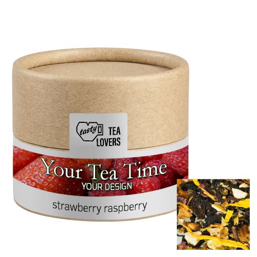 Fruit tea strawberry raspberry, ca. 18g, biodegradable eco cardboard can mini with label