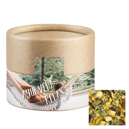 Ayurveda relax tea, ca. 18g, biodegradable eco cardboard can mini with label
