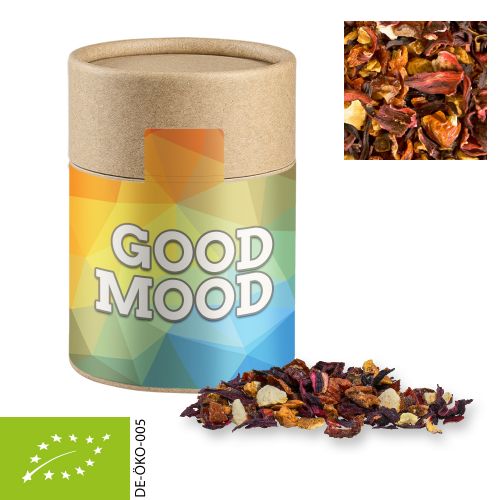 Organic fruit tea good mood, ca. 50g, biodegradable eco cardboard can midi with label
