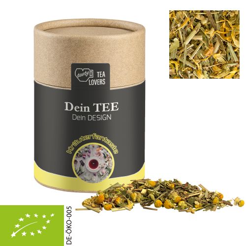 Organic herbal tea herbal fantasy, ca. 25g, biodegradable eco cardboard can midi with label