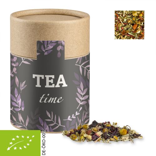Organic herbal tea four seasons, ca. 25g, biodegradable eco cardboard can midi with label