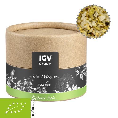 Organic herb salt, ca. 40g, cardboard can mini with label